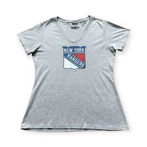 🔃Fanatics New York Rangers Gray V Neck Short Sleeve Cotton Tee Shirt